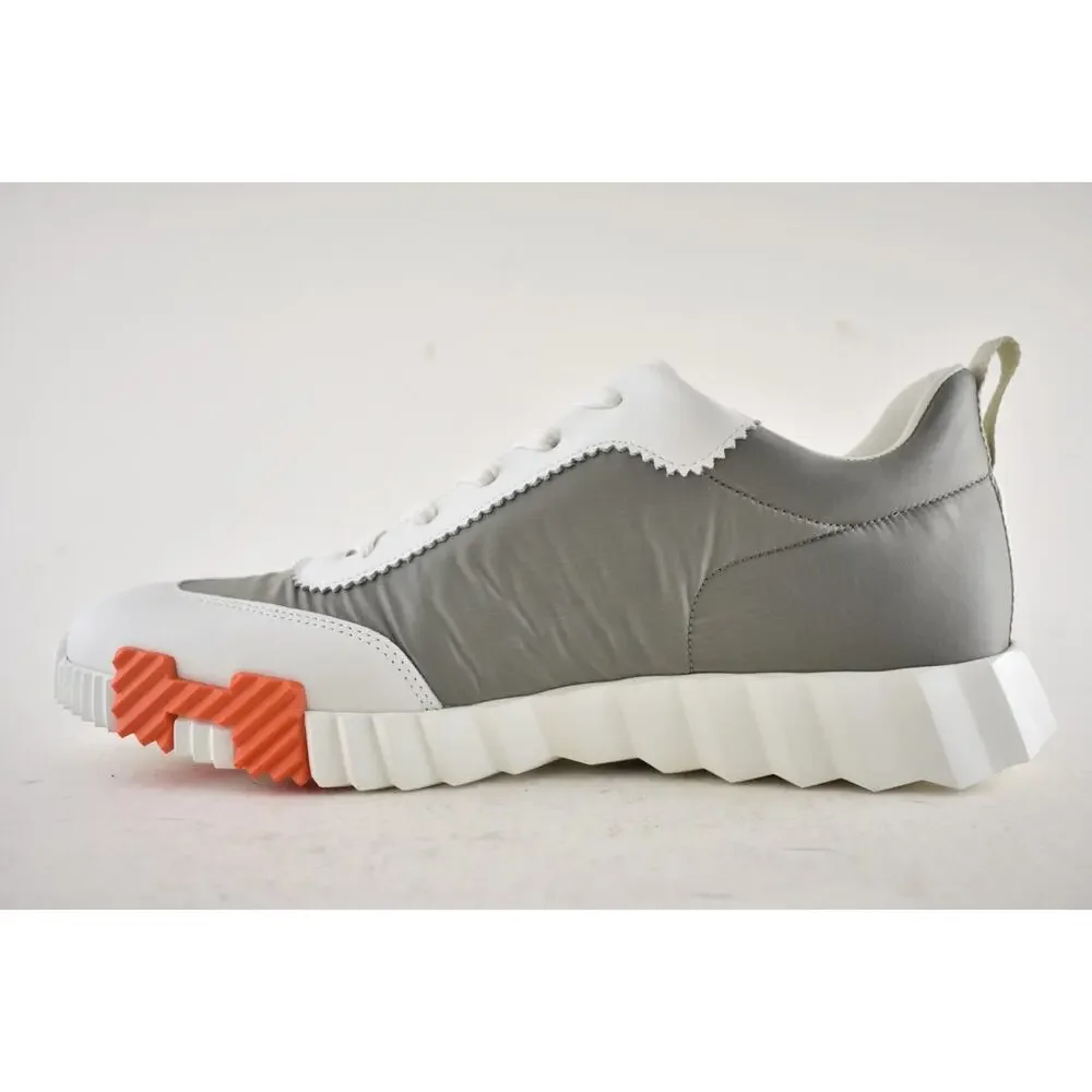 Hermes Mens Bouncing Sneaker Etoupe Blanc White Grey H Logo Lace Up Flat 44 11 - Picture 13 of 16